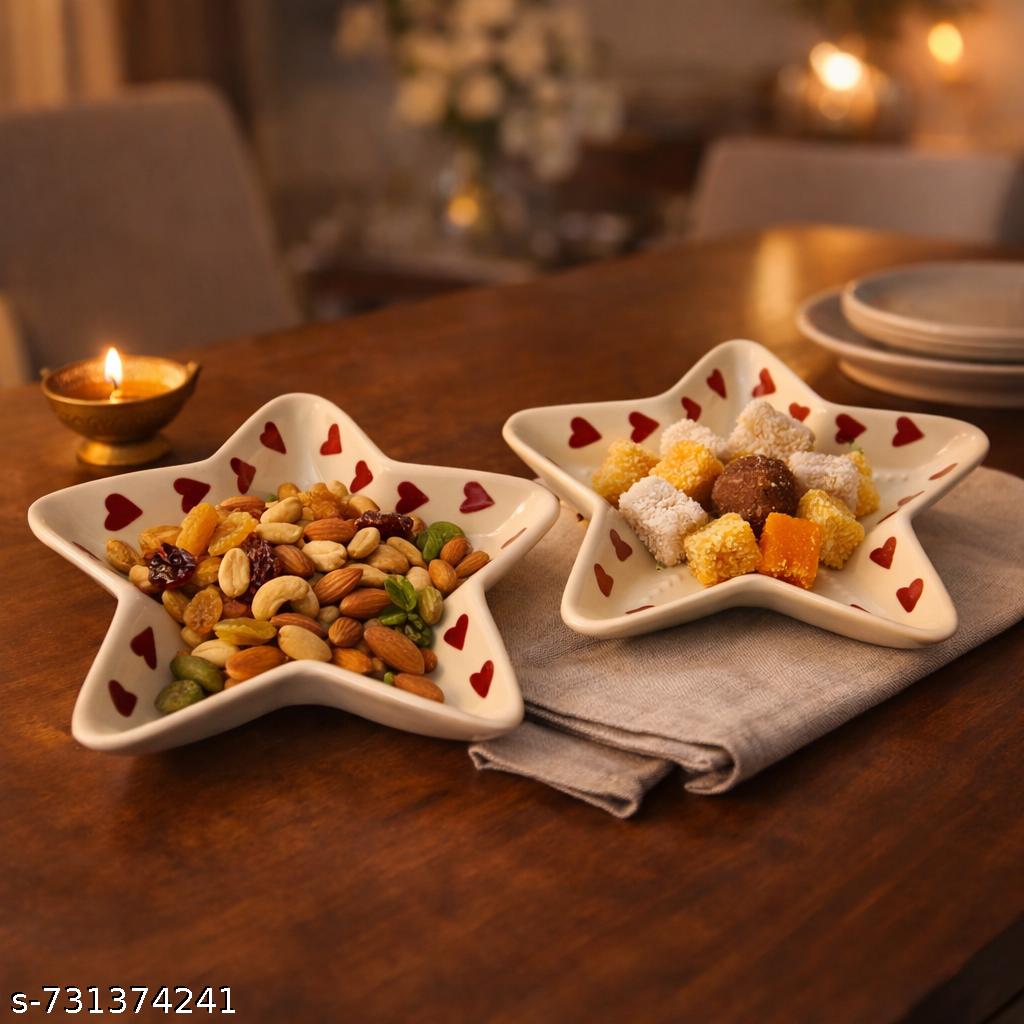 Sajaao Handpainted Star Ceramic Platter for serving snacks, serving tray for kabab,