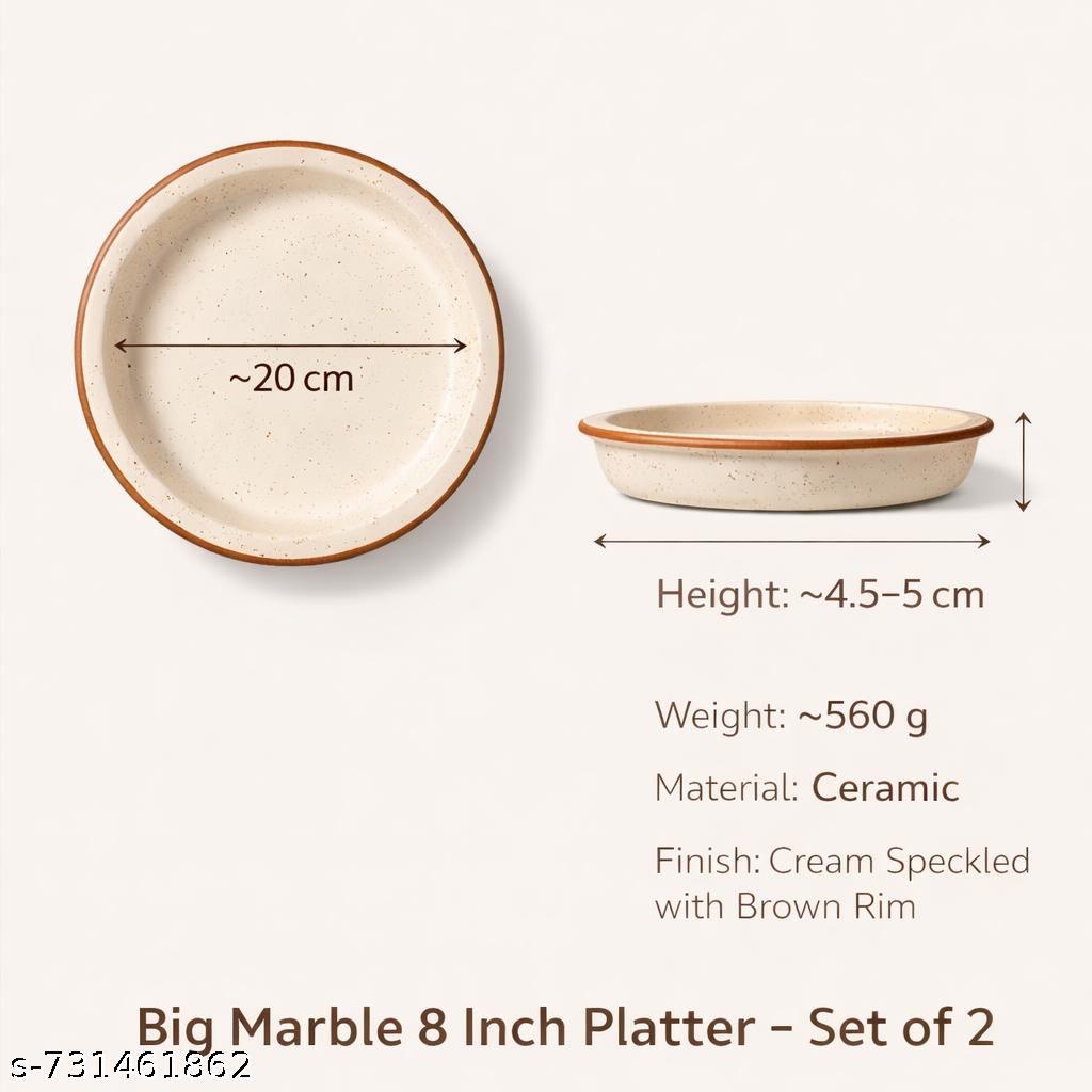 Sajaao Ceramic Platter Set of 2, Cream Speckled 8 Inch Serving Tray