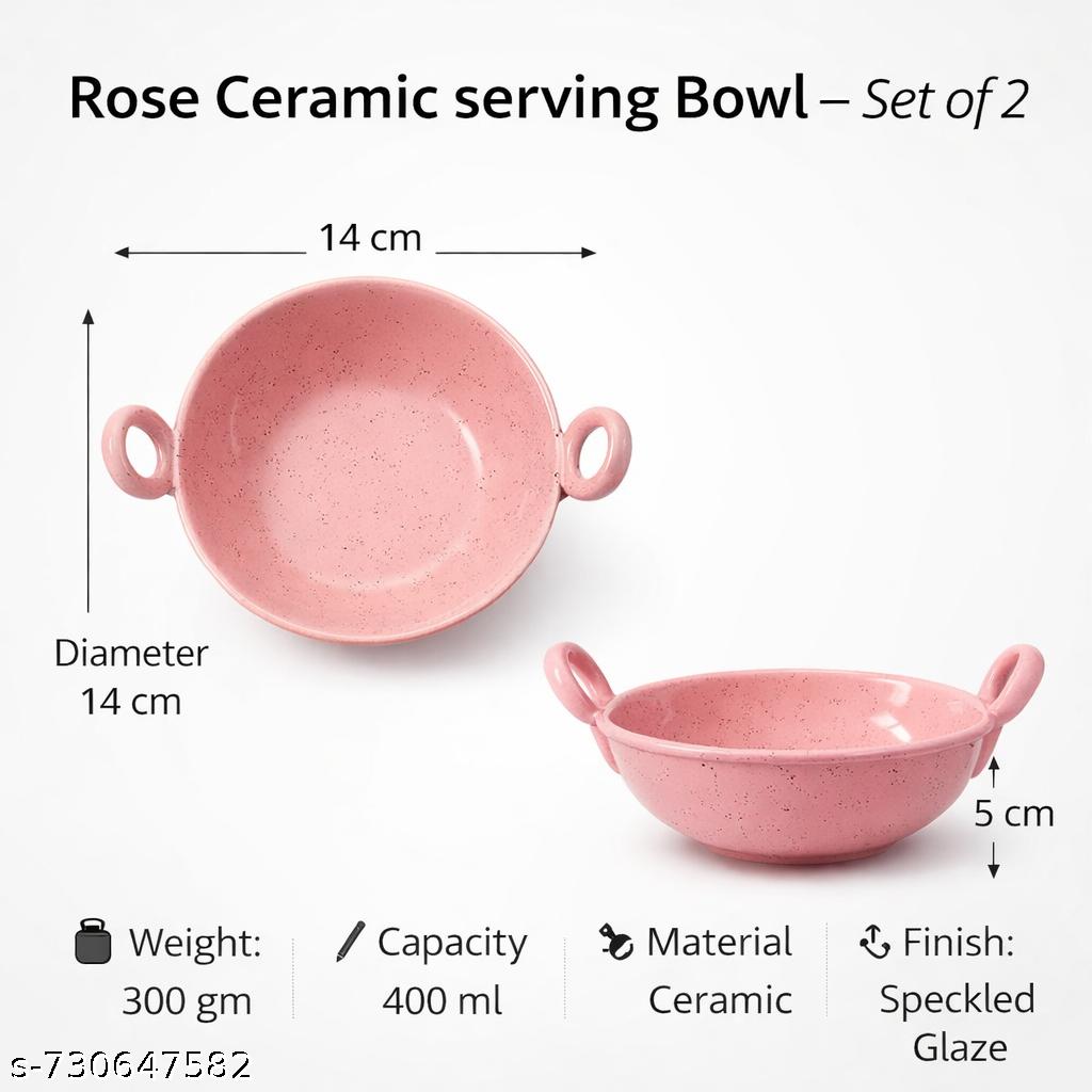 Sajaao kadhai shaped ceramic serving bowl, rose pink serveware (small size, set of 2)