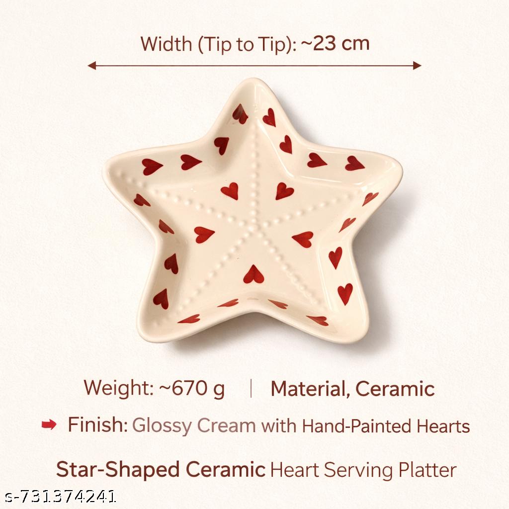Sajaao Handpainted Star Ceramic Platter for serving snacks, serving tray for kabab,