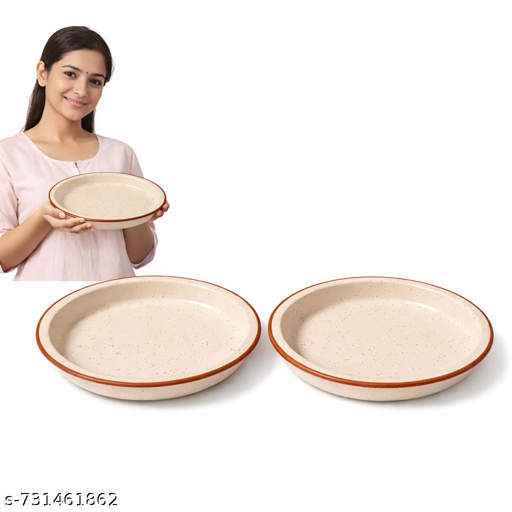 Sajaao Ceramic Platter Set of 2, Cream Speckled 8 Inch Serving Tray