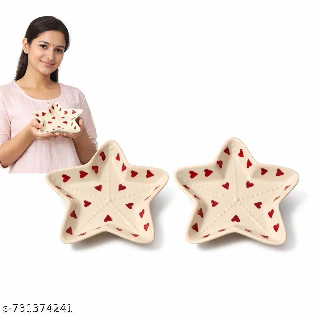 Sajaao Handpainted Star Ceramic Platter for serving snacks, serving tray for kabab,