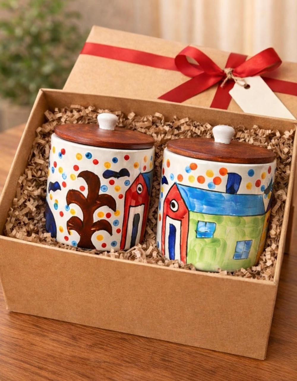 SAJAAO Village Ceramic Jars for Kitchen Storage, Multipurpose Containers for Tea, Coffee, Sugar, Salt (500 ml, Pack of 2)