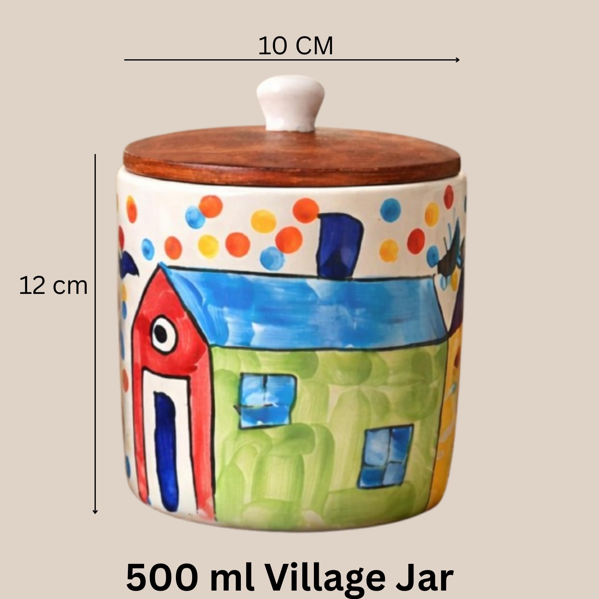 SAJAAO Village Ceramic Jars for Kitchen Storage, Multipurpose Containers for Tea, Coffee, Sugar, Salt (500 ml, Pack of 2)