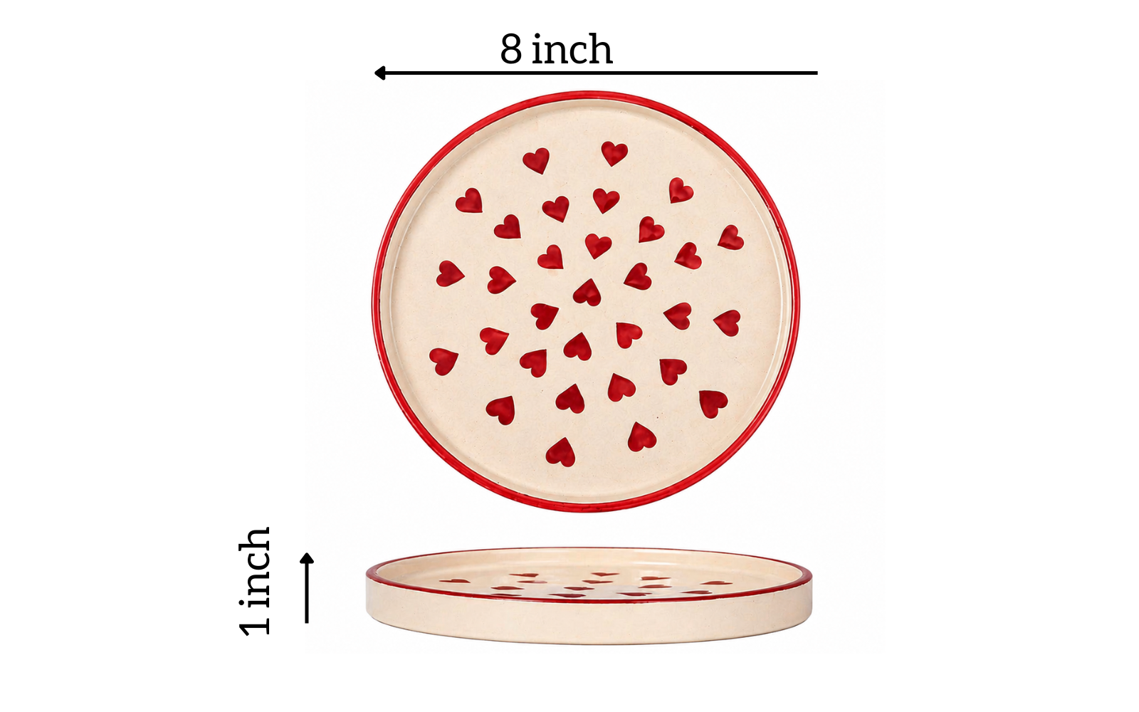SAJAAO Ceramic Serving Platter | Red Heart Print Pizza Plates | Microwave & Dishwasher Safe Serveware | Ideal for Gifting, Serving Snacks, Salads, Starters & Noodles (Set of 2)