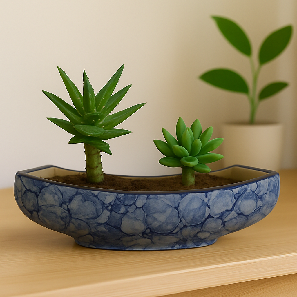 Sajaao Ceramic Planter, Handmade Decorative Flower Pot (Blue, Pack of 2)