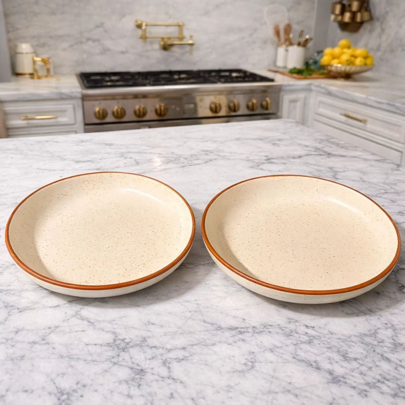 SAJAAO Ceramic Serving Platter Set, Premium Dinnerware for Serving Snacks, Salad, Fruit, Ramen, Appetizers, Noodles (Cream, Pack of 2)