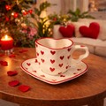 Sajaao Lovely Heart Mug Saucer Set, (Pack of 1)