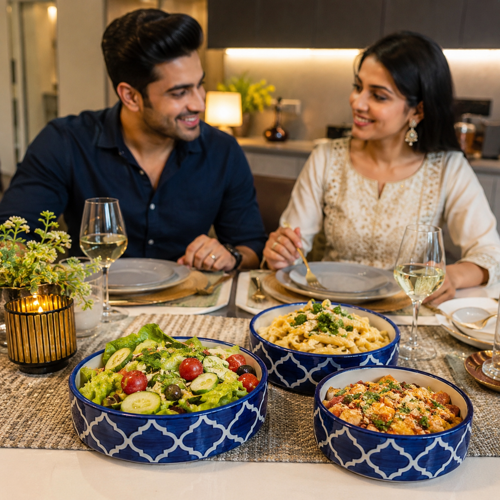 Sajaao blue pottery ceramic serving platter set of 3 (6,7,8 Inch)
