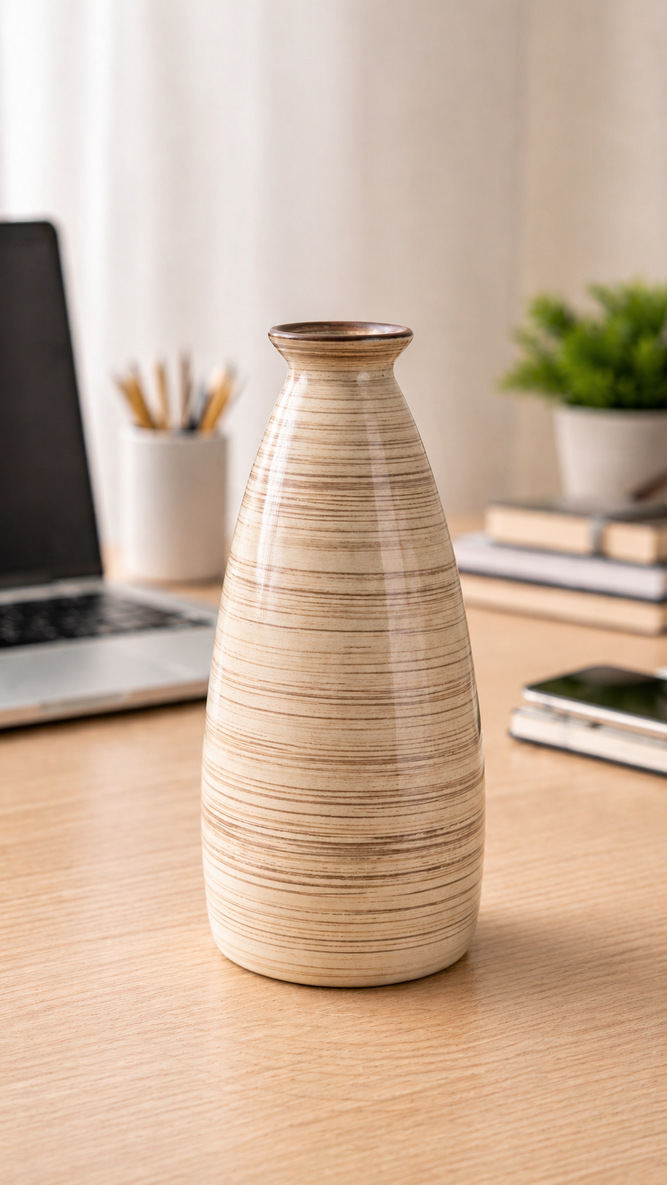 SAJAAO Nordic Texture Ceramic Flower Vase for Pampas Grass, & Live Plants, Modern Minimalist Style (11 inch, Beige, Flower not Included)
