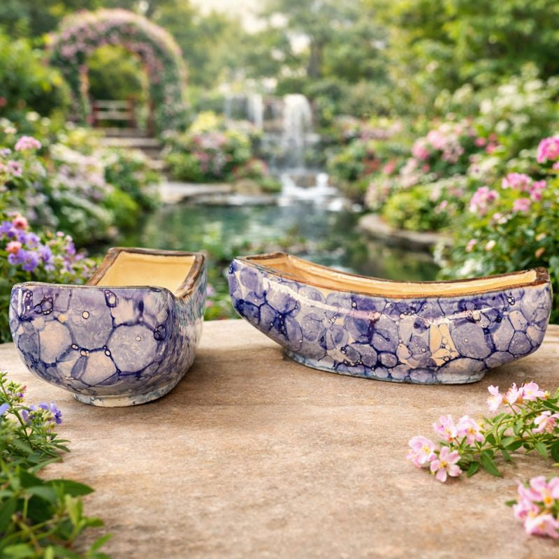 Sajaao Ceramic Planter, Handmade Decorative Flower Pot (Blue, Pack of 2)