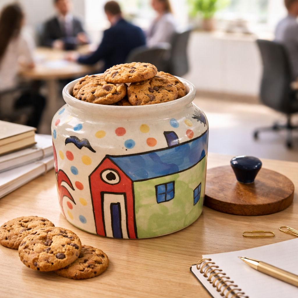 SAJAAO Jumbo Village Ceramic Jar With Airtight Wooden Lid (Multicolour, Pack of 1)