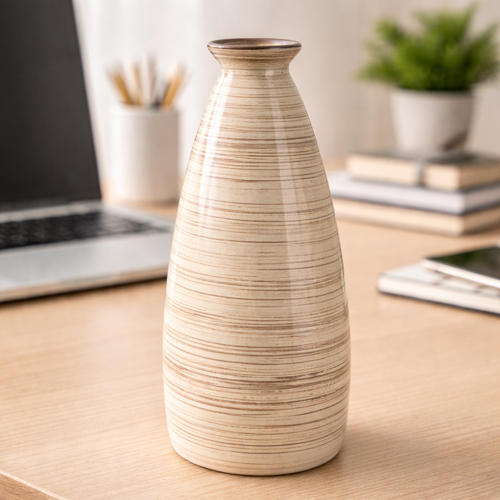 SAJAAO Nordic Texture Ceramic Flower Vase for Pampas Grass, & Live Plants, Modern Minimalist Style (11 inch, Beige, Flower not Included)