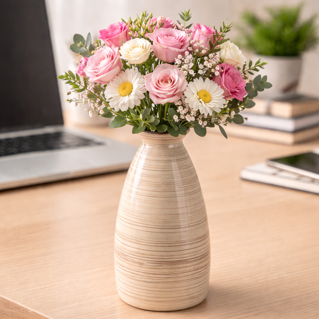 SAJAAO Nordic Texture Ceramic Flower Vase for Pampas Grass, & Live Plants, Modern Minimalist Style (11 inch, Beige, Flower not Included)