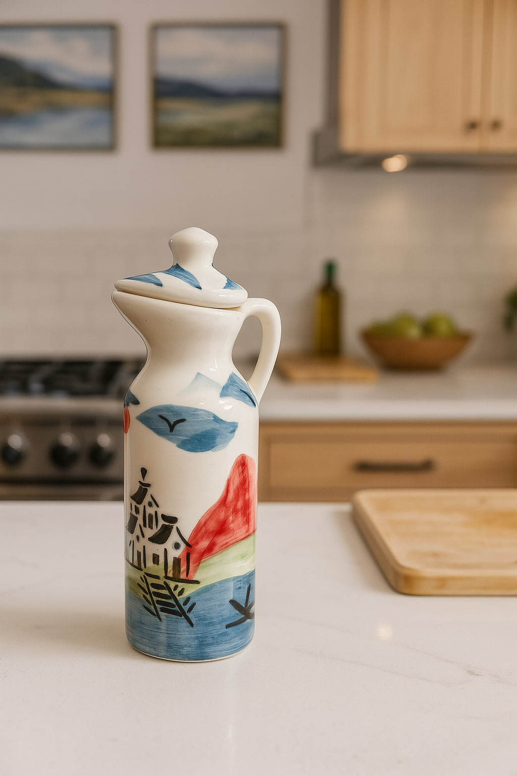 Hand‑Painted Hut - Ceramic Oil Dispenser Set of 2