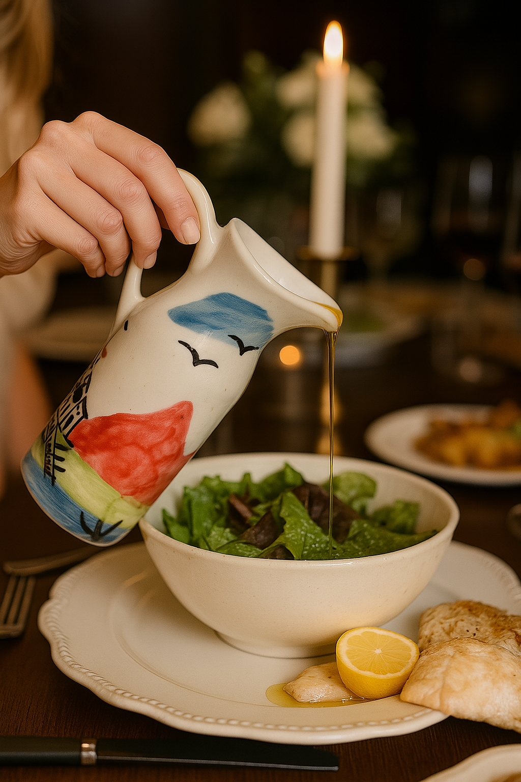 Hand‑Painted Hut - Ceramic Oil Dispenser Set of 2