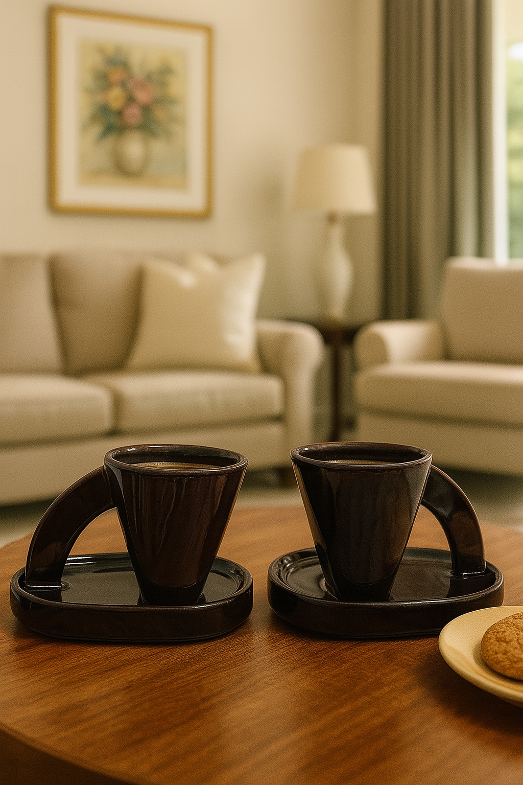 Modern Art-Inspired Ceramic Mug Set with Tray – Set of 2