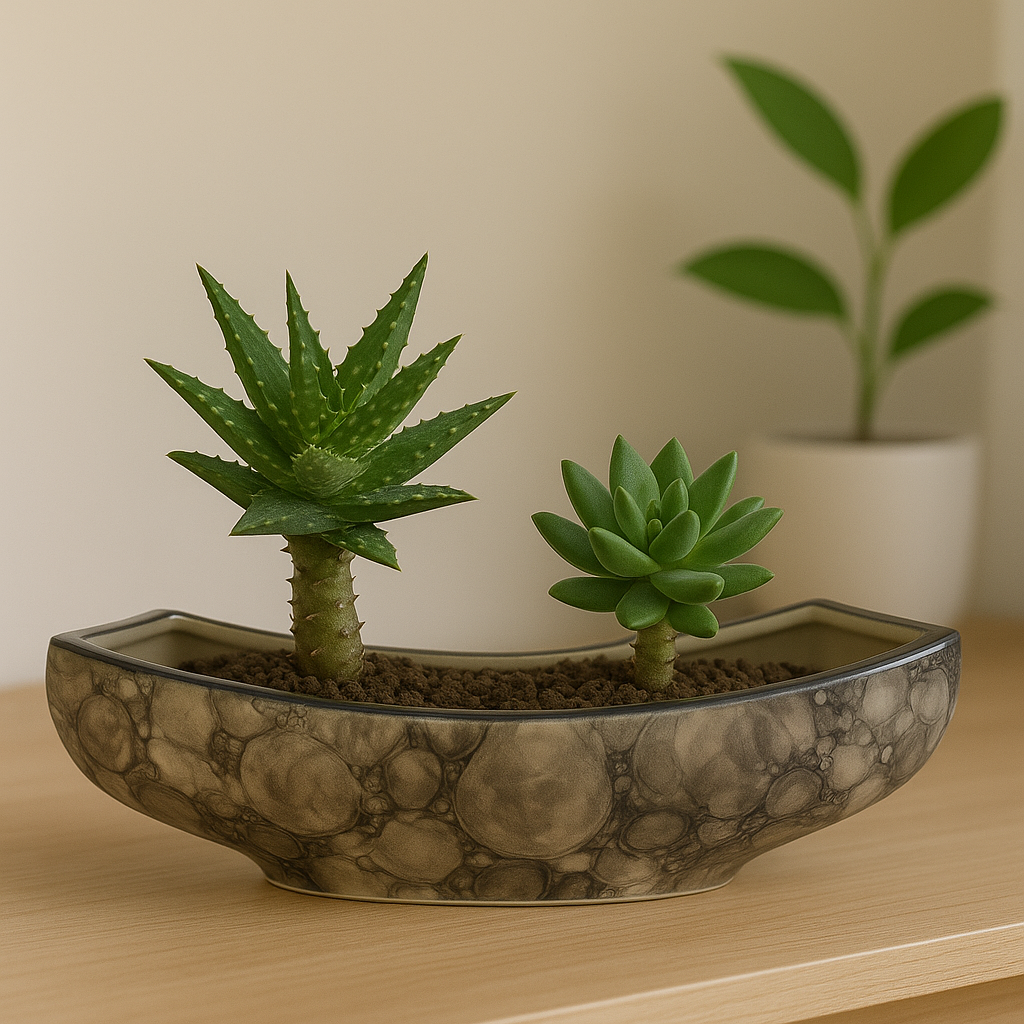 SAJAAO Boat Shaped Ceramic Planter (Black, Set of 2 , Plant not included)