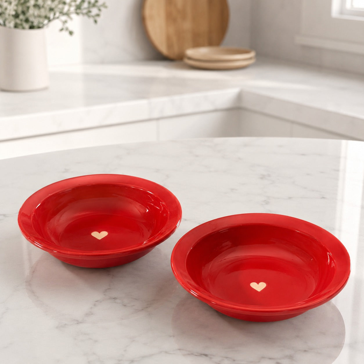 SAJAAO Ceramic Pasta Bowl,  Microwave Safe Ceramic Plate for Noodles, Maggi, Soup, Desserts, Snacks (Red, Pack of 2)