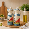 Hand‑Painted Hut - Ceramic Oil Dispenser Set of 2