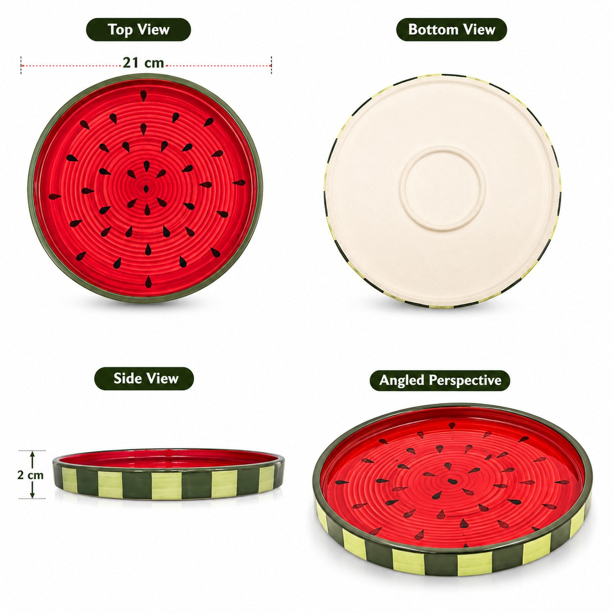 Sajaao Watermelon design Ceramic Serving Platter Set, Pizza Plate , Serving Tray for Snacks, Fruits, Cookies & Desserts, Home Decor Gift for Family, Dining Table decor (Pack of 2, Ceramic, Multicolour)