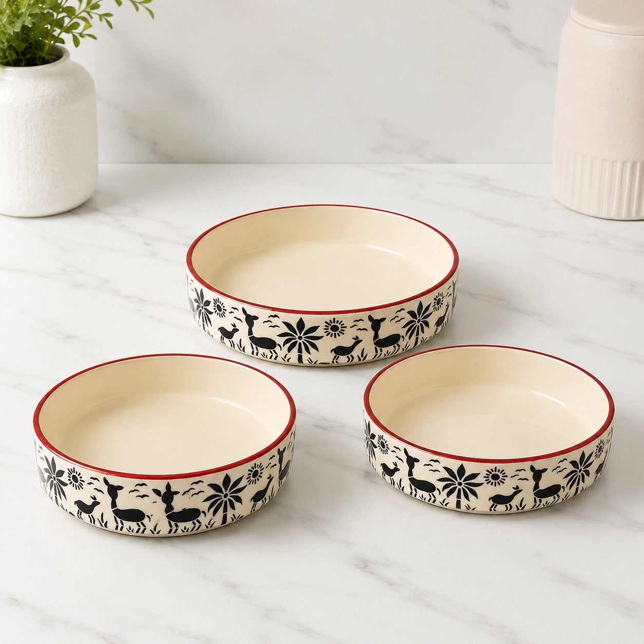 SAJAAO Ceramic Serving Platter Set 6, 7 & 8 inch (Multicolour, Pack of 3 )