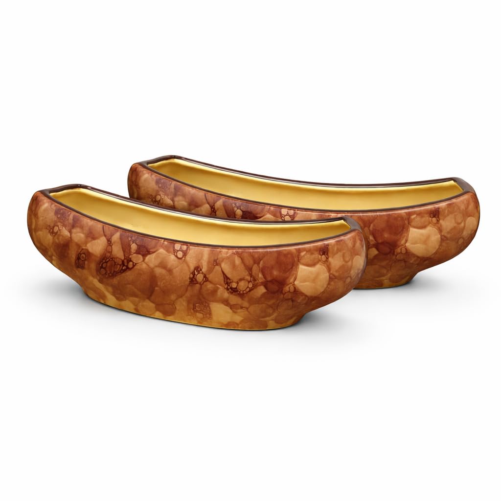 Sajaao Boat Ceramic Indoor Planters (Brown, Pack of 2, Plant not included)
