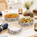 SAJAAO Ceramic Salad Bowl Set, Serving Snacks Ceramic Plates for Salad, Fruit, Ramen, Noodles, curries, Microwave and Dishwasher Safe, Floral Design with Blue Rim (Multicolour, Pack of 3)