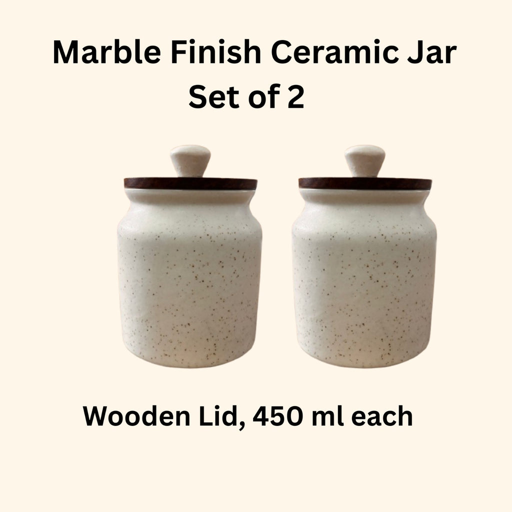 Sajaao Ceramic Storage Jar with airtight wooden lid, Handcrafted Kitchen Container for Tea, Coffee, Sugar & Salt (400ml, Creme, Pack of 2)
