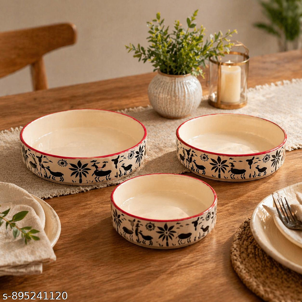 SAJAAO Ceramic Serving Platter Set 6, 7 & 8 inch (Multicolour, Pack of 3 )