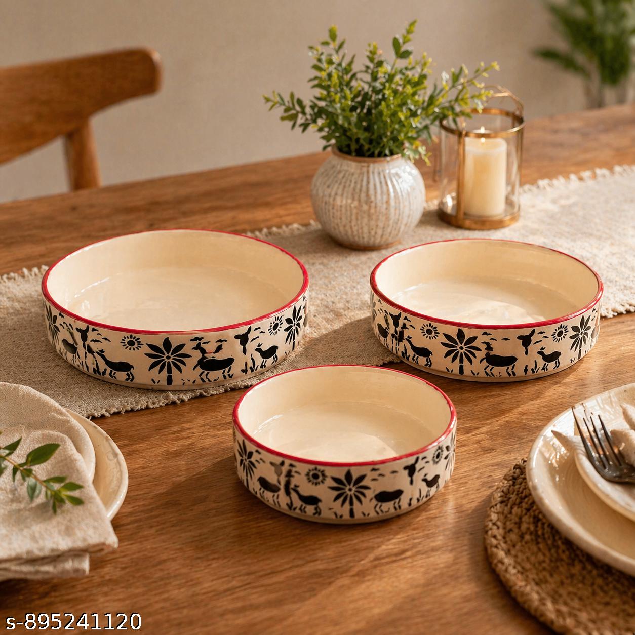 SAJAAO Ceramic Serving Platter Set 6, 7 & 8 inch (Multicolour, Pack of 3 )