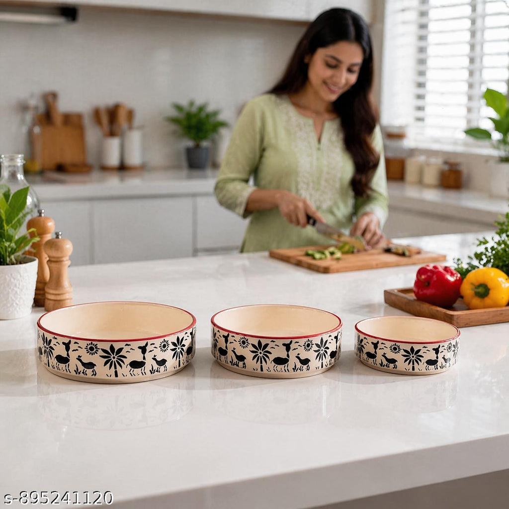 SAJAAO Ceramic Serving Platter Set 6, 7 & 8 inch (Multicolour, Pack of 3 )