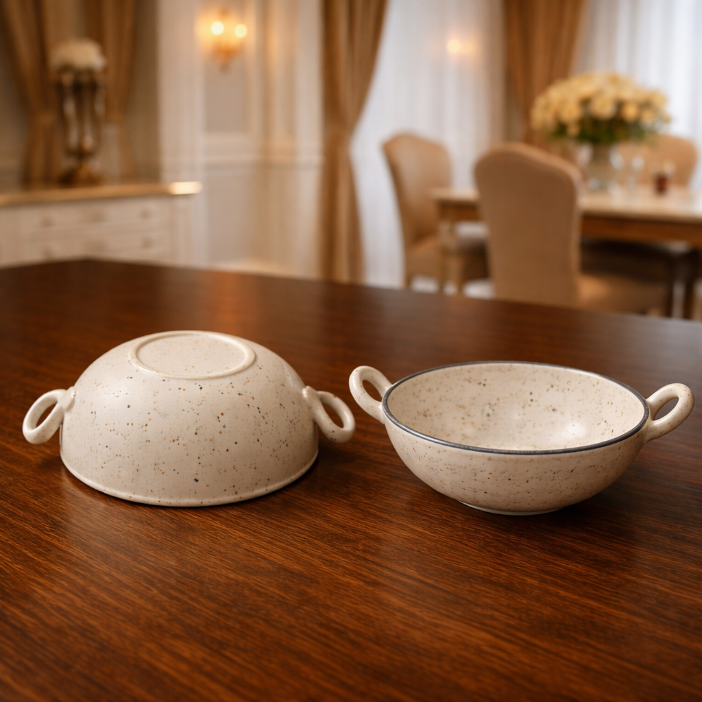 Sajaao kadhai shaped ceramic bowl, marble design serveware (small size, set of 2)
