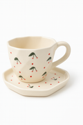 sajaao coffee mug -Cherry embossed Pantagon Shaped Saucer