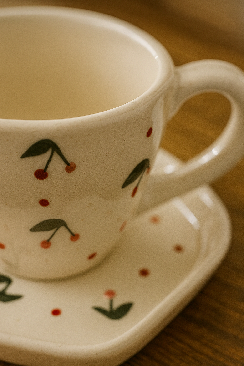 sajaao coffee mug -Cherry embossed Pantagon Shaped Saucer