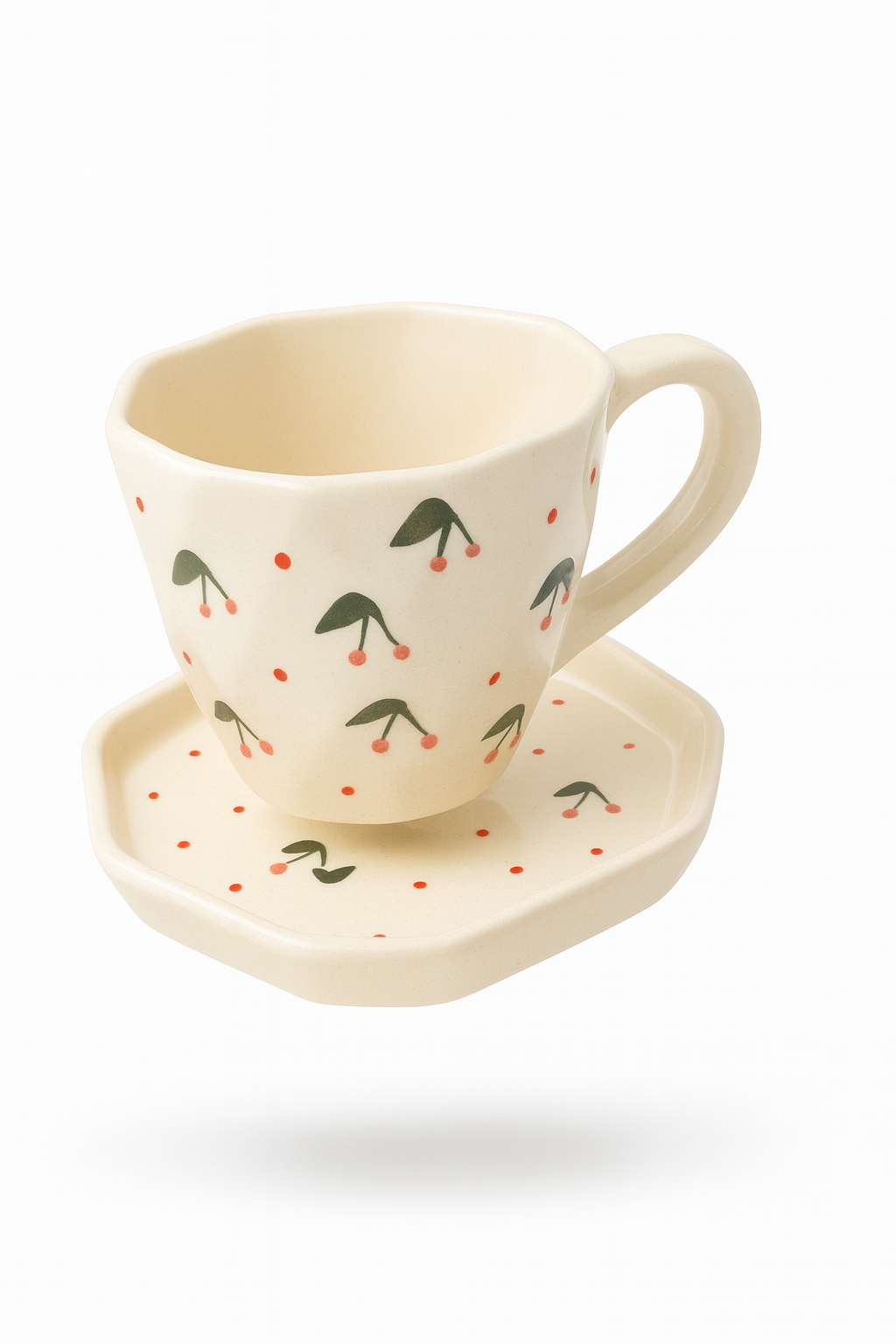 sajaao coffee mug -Cherry embossed Pantagon Shaped Saucer