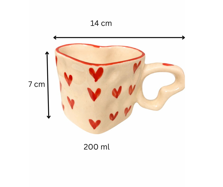 Sajaao Lovely Heart Mug Saucer Set, (Pack of 1)
