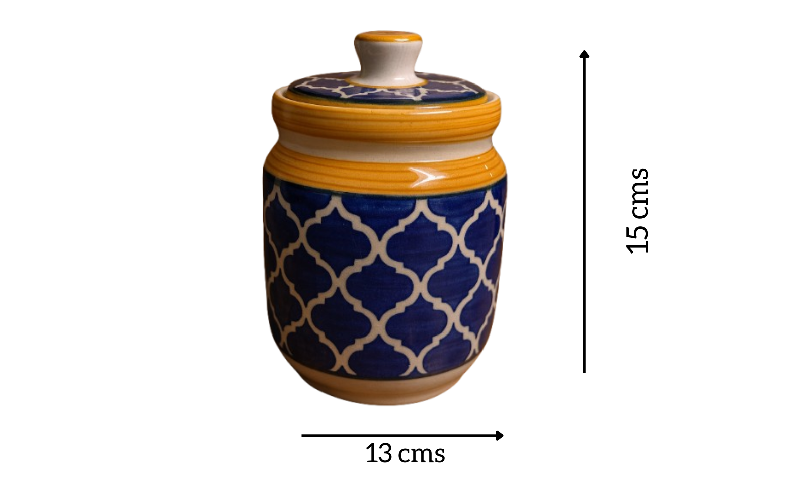 Sajaao Ceramic Storage Jar with Lid, Blue and Yellow Moroccan Pattern, Handcrafted Kitchen Container for Pickle, Spices, Tea, Coffee, Sugar (Blue, Set of 2)