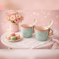 SAJAAO Designer mugs with spoon, Ceramic cup set for tea, coffee, milk ( Sea-Green, Pack of 2)